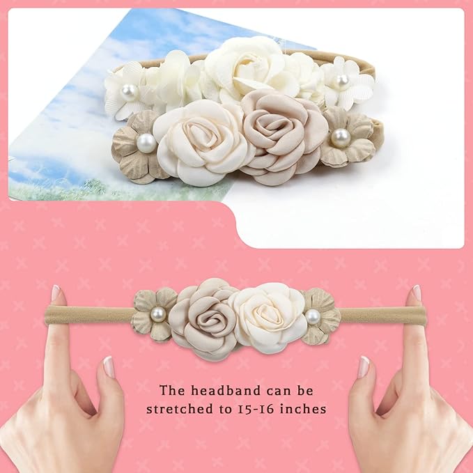 Cinaci 5 Pack Delicate Floral Flower Nylon Headbands Hair Bands Accessories for Baby Girls Newborns Infants Toddlers Kids (5 Pack S7)