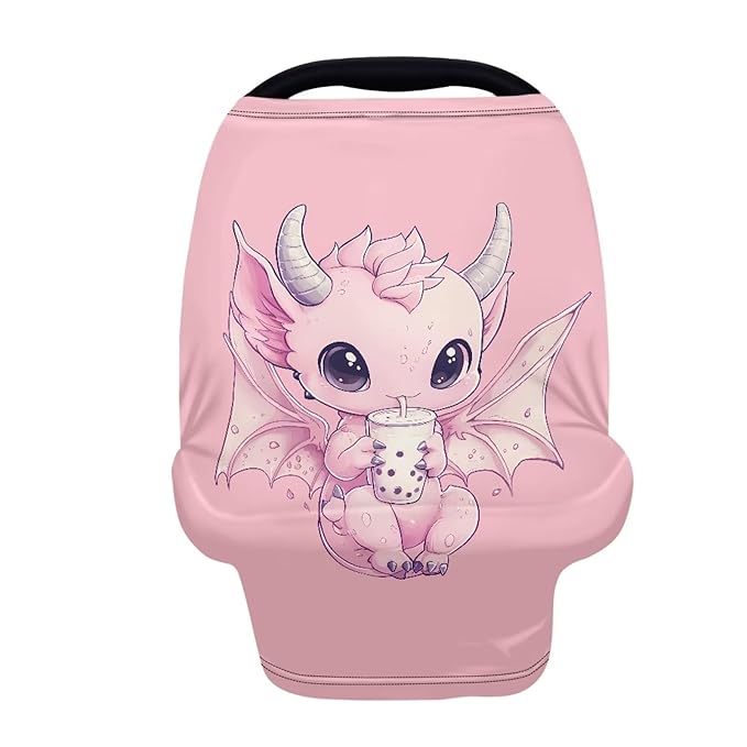 Wanyint Dragon Bubble Tea Pink Stretchy Baby Car Seat Covers Carseat Canopy, Baby Breastfeeding Stroller High Chair Shopping Cart Cover