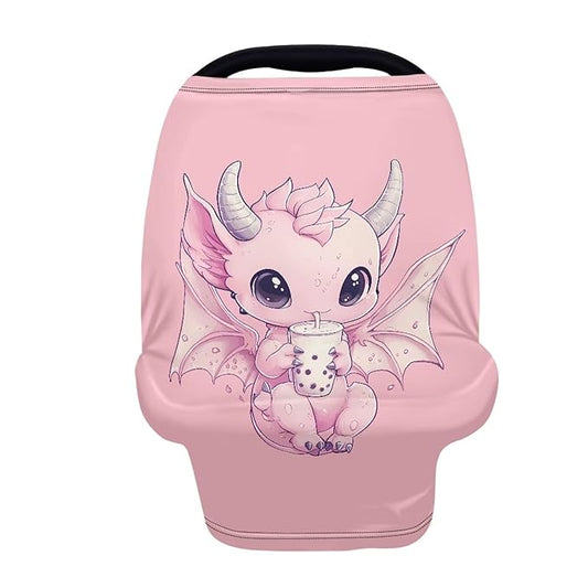 Wanyint Dragon Bubble Tea Pink Stretchy Baby Car Seat Covers Carseat Canopy, Baby Breastfeeding Stroller High Chair Shopping Cart Cover