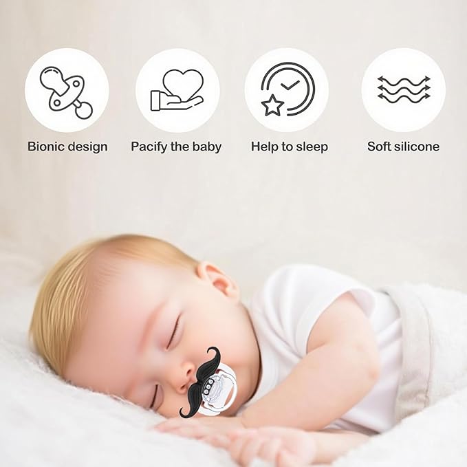 Funny Baby Pacifiers,Mustache Pacifiers for Babies 0-18 Months,Baby Teeth and Vampire Pacifier Funny Pacifiers for Boys and Girls BPA Free
