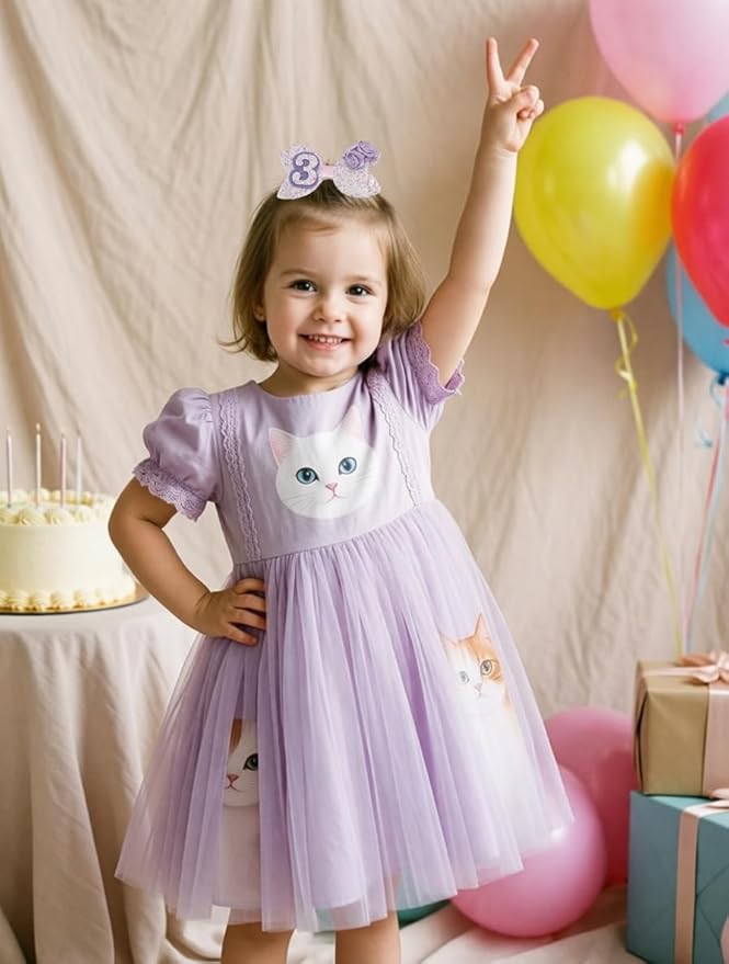Birthday Hair Bow for Baby Girls 1 2 3 4 5 6 Years Sprinkle Decorations Party Hair Accessories for Three 3rd Birthday Purple Rose