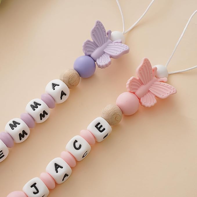 Personalized Baby Pacifier Clip with Name,Customized Name Silicone String Clip for Boy Girl