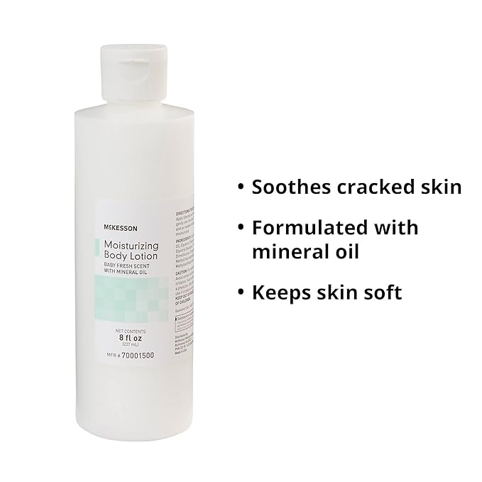 McKesson Moisturizing Body, Hand and Body Moisturizer, Baby Fresh Scent with Mineral Oil, 8 oz, 36 Count