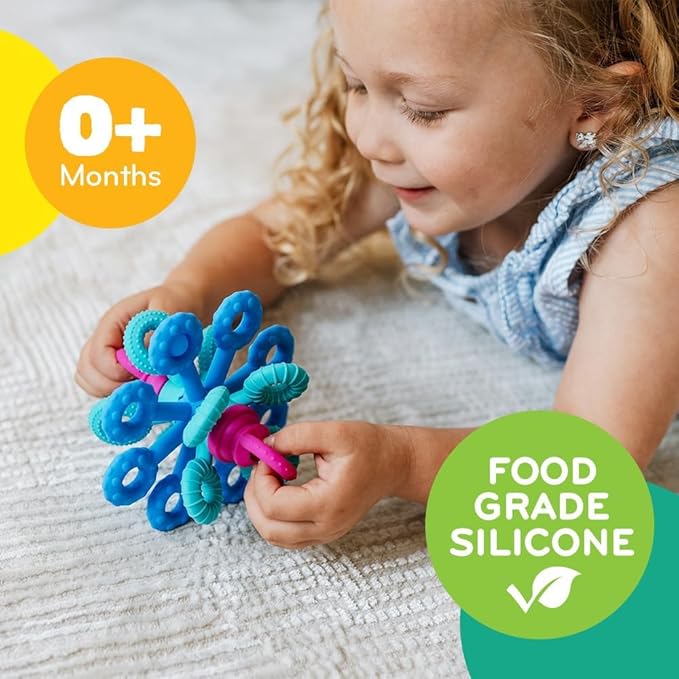 Mobi Games Okee Baby Sensory Ball, Twist, Pull, Push & Chew Baby Sensory Toys for Babies 0+ Months, Food-Grade Silicone, Bright Colorful Textures, Motor Skill Development Balls