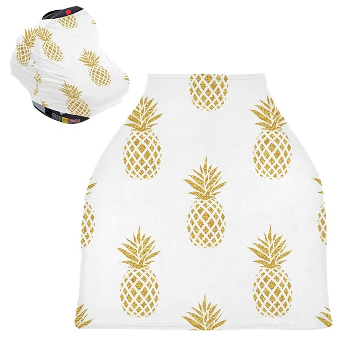 Gold Pineapple Baby Car Seat Covers, Nursing Cover Breastfeeding Scarf Soft Breathable Stretchy Coverage, Infant Stroller Cover for Boys Girls