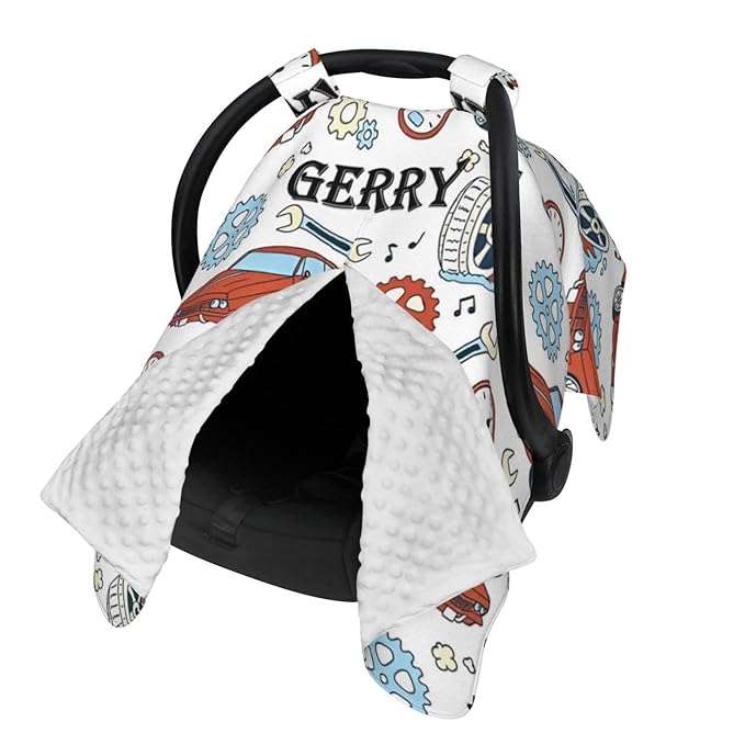 Personalized Baby Car Seat Canopy for Babies with Name, Custom Red Car Stroller Car Seat Covers for Boys Girls, Nursing Carseat Cover for Breastfeeding, Car Seat Canopies for Infant Newborn