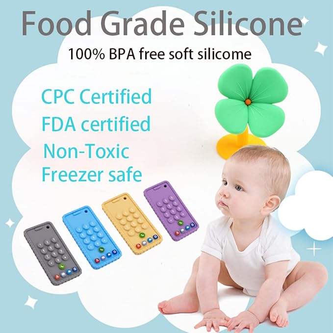 Mobile Phone Shape Teething Toys,Silicone Baby Teether Toys with Pacifier Clip for Babies 6-18 Months,Baby Chew Toys Sensory Toys for Babies 6-18 MonthsGirls Pack 1