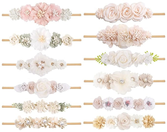 Toptim Baby Floral with Nylon Headbands for Newborn Girls Shower Photo (C-12 Pack)