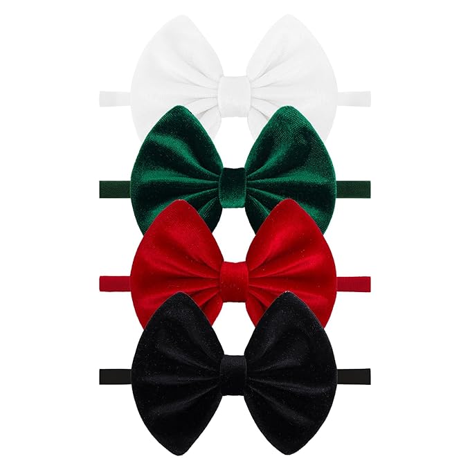 4.5'' 4Pcs Christmas Headband Bow for Baby Girls Velvet Red Hair Bows for Infant Toddler Green Holiday Outfits Black Hair Accessories Baby Headbands