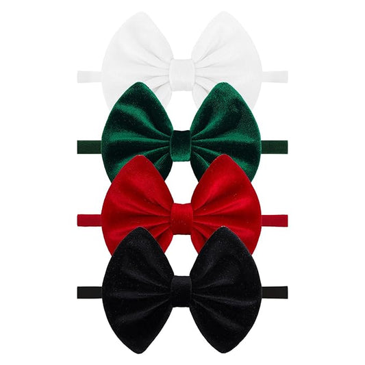 4.5'' 4Pcs Christmas Headband Bow for Baby Girls Velvet Red Hair Bows for Infant Toddler Green Holiday Outfits Black Hair Accessories Baby Headbands