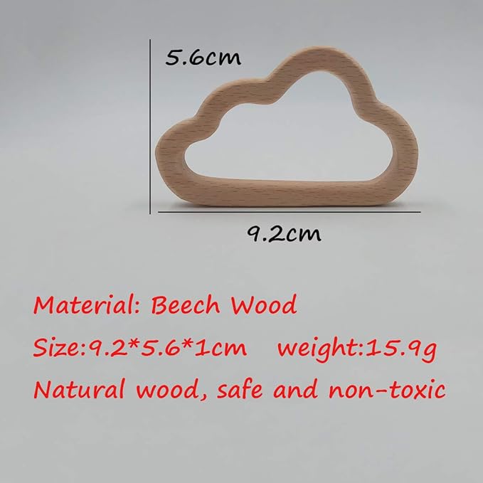 2pcs Lovely Cartoon Wood Cloud Pendant Pure Natural Animal Shape Beech Wooden Handmade Cut Pattern DIY Beading Necklace Pendant (Cloud 2pcs)