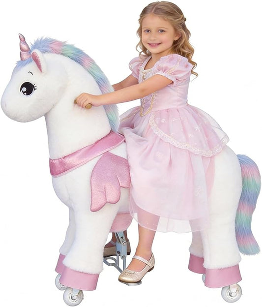 Ride on Unicorn Toys for Kids, Ride on Toy for Girls 4 to 9 Years Old, 36.6'' Height Riding Horse Rider Mechanical Walking Action Plush Animal, No Battery or Electricity, Max Load 165LBS - Colorful
