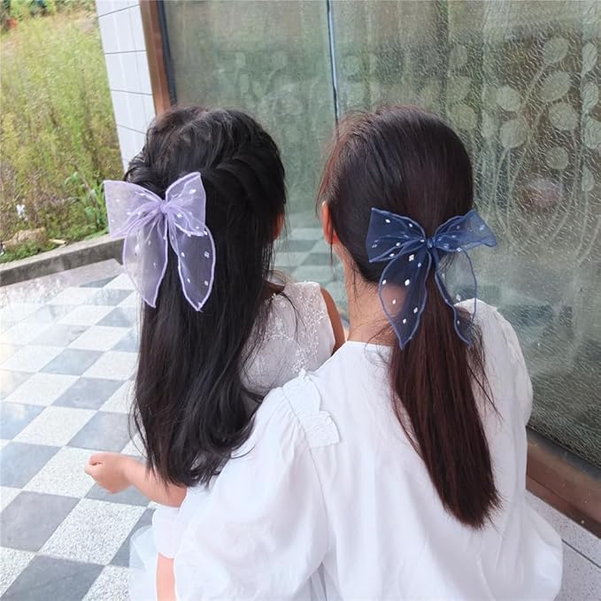 Lightweight Gauze Hair Barrettes with Lace Bows for Baby Girls, Women - Cottagecore Accessories (8 Pack Fable Bow)