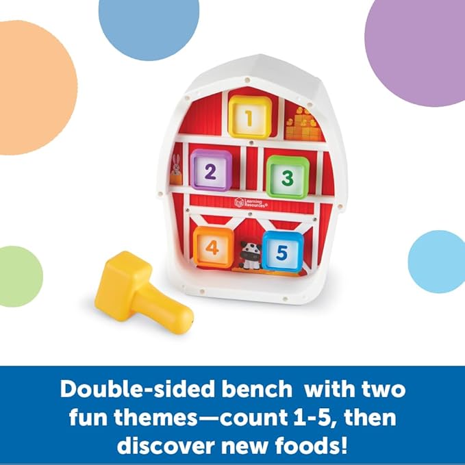 Learning Resources Barnyard Pounding Bench, Farm Animals for Kids, Fine Motor Skills, Montessori Toys, Hammer Toy , Ages 18 Months+, 3 Pieces