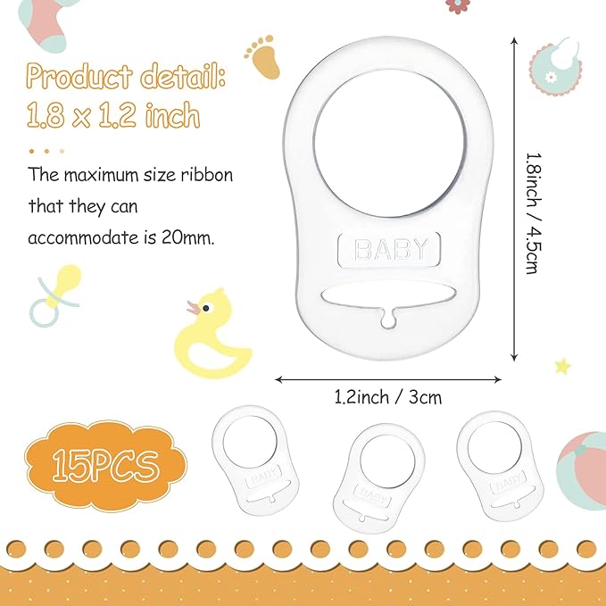 Patelai 15 Pieces Soft Silicone Baby Pacifier Clips Holders Silicone Adapter Rings Holder Baby Nipple Rings Dummy Nipple Holder for Pacifiers(Transparent)