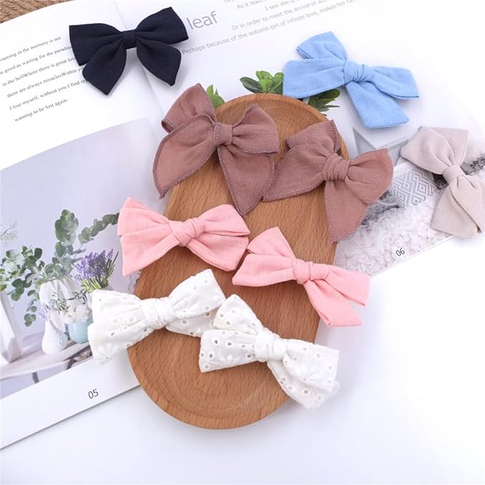 12 PCS Linen Bow Hair Clips for Baby Girls Hair Bows Alligator Clips Accessories Infants Toddler Kids Hairgrips (Assorted B)