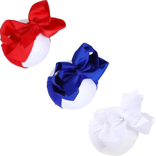3 Pcs Baby Girls Headband Bows, Soft Nylon Hairbands Cute Big Bow Super Elastic Headband For Baby Girls Newborn Infant Toddlers (Red Blue White, Large)
