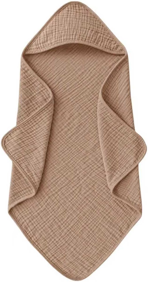 Cinaci 1pc Soft & Absorbent 100% Muslin Cotton Baby Hooded Bath Towel for Baby Girls Boys Newborns Infants Toddlers Kids (Brown)