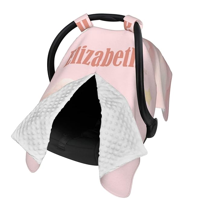 Custom Baby Car Seat Cover with Name – Personalized Bear Pink Nursing Cover, Infant Carseat Canopy, Shopping Cart Cover – Soft, Breathable & Warm – Ideal Shower Gift for Baby Girls
