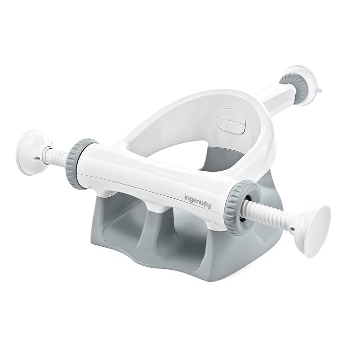 Ingenuity My Bath Seat for Sit-Up Baby Bathing, Sure & Secure Suction Cups, ASTM Safety Tested & Approved, Backrest for Assisted Sitting, Easy Setup & Storage, Gray