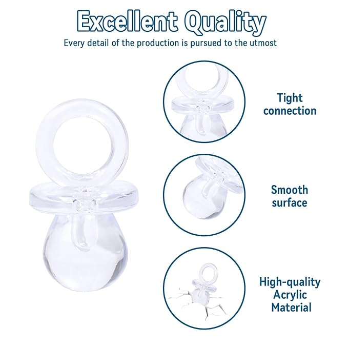 200 Pieces 0.86 Inch Baby Pacifier Baby Shower Plastic Pacifier for Baby Shower Pacifier, Baby Shower Gender Show Party Decoration DIY Birthday Party Gift (Clear)