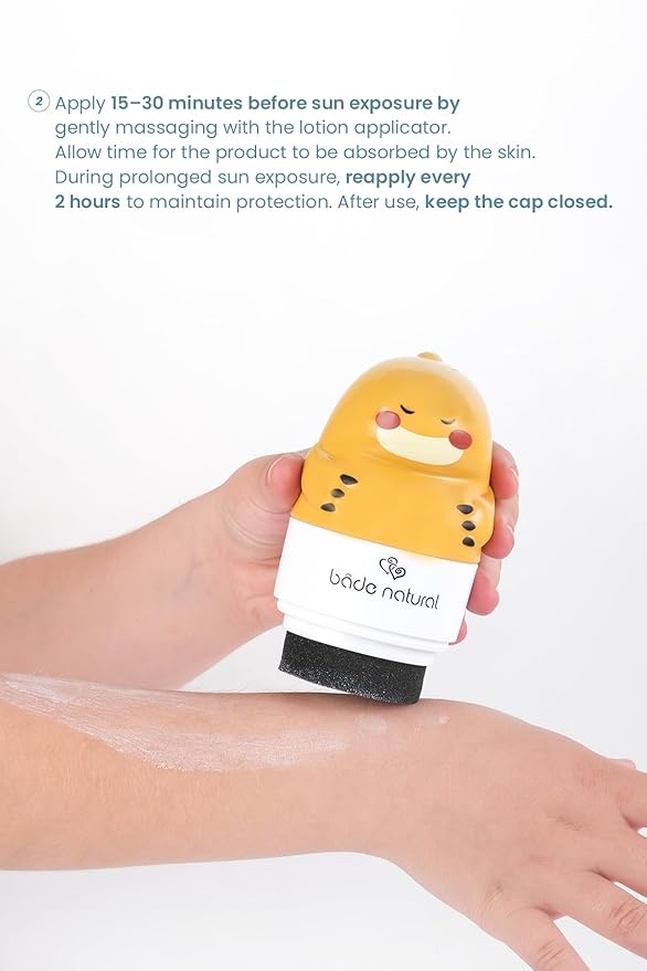Bade Natural Refillable Dinosaur-Shaped Sunscreen Applicator for Kids – 3.7 fl oz - Roll-On Bottle – Empty, Reusable Dispenser for SPF Lotion – Soft Applicator Tip, Travel-Friendly