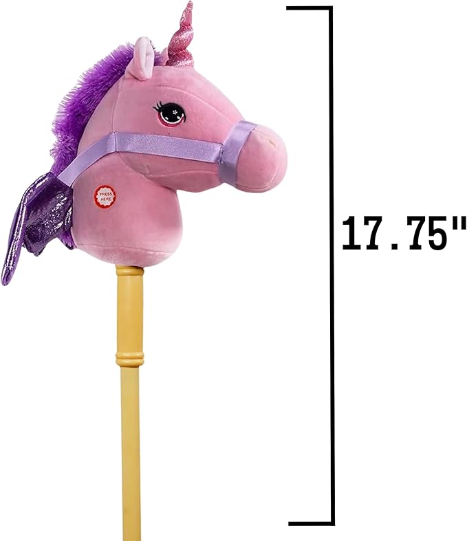 Ponyland: Music Stick Animal - Pink Unicorn - Music Button, Sturdy Two-Piece Stick W/Colorful Soft Plush Animal Head, Pretend Play Toy, Kids Ages 3+