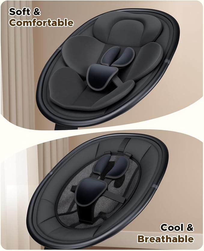 Baby Swing for Infants, Infant Swing with 5 Swing Speed, Built-in Lullabies, 5-Point Harness, Electric Infant Swing with Bluetooth for Indoor & Outdoor Use (Black)