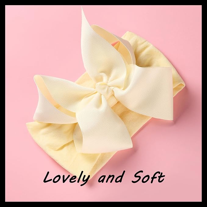 3 Pcs Baby Girls Headband Bows, Soft Nylon Hairbands Cute Big Bow Super Elastic Headband For Baby Girls Newborn Infant Toddlers (Beige Black White, Large)