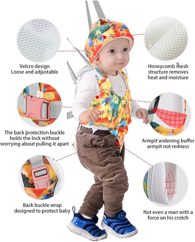 Eforcase Baby Walking Harness, Handheld Kids Walker Helper Walker Harness Assistant Belt with Baby Helmet for Crawling Walking Baby Head Protector for Baby Kids