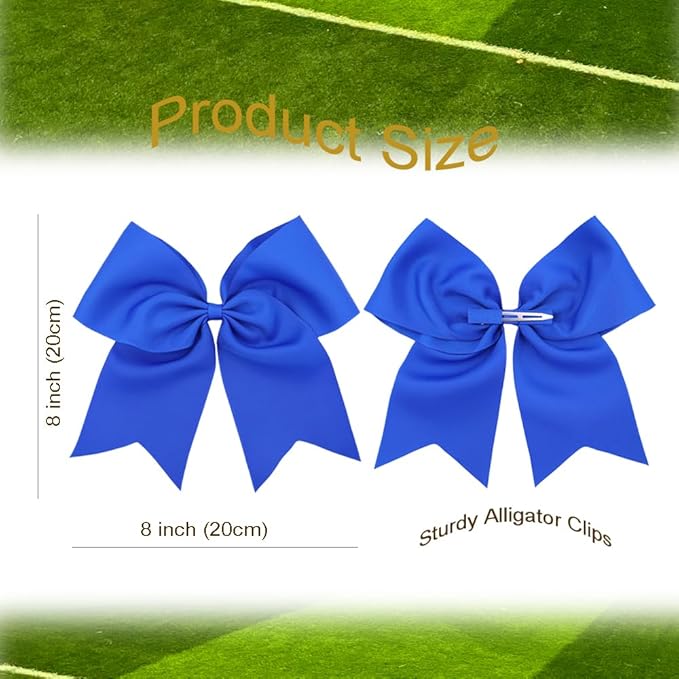 Pack of 2 Royal Blue Jumbo Cheer Bow Hair Clips for School Girls Cheerleader Bows 8'' Dancing Softball Basketball Cheerleading Team Hair Accessories