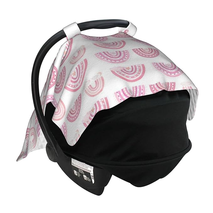 Personalized Rainbow Baby Car Seat Canopy for Girls, Custom Name Baby Carseats Cover, Multi-use Nursing Covers Breastfeeding Scarf for Infant Newborn, Strollers Carseat Canopies