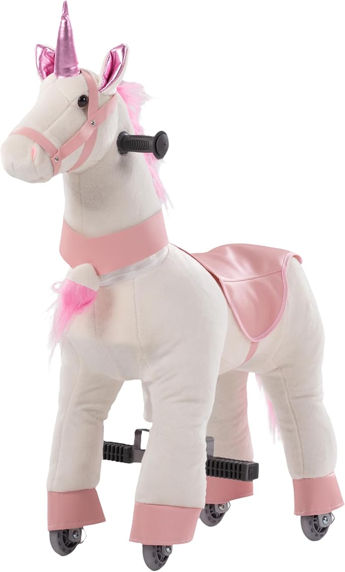 Ride on Unicorn Toys, Kids Ride on Horse Riding Horse Toys Ride on Toys for 3-5 Years Old, Premium Plush Animals Toys Walking Horse with Wheels 29.92" L x 9.84" W x 31.12" H