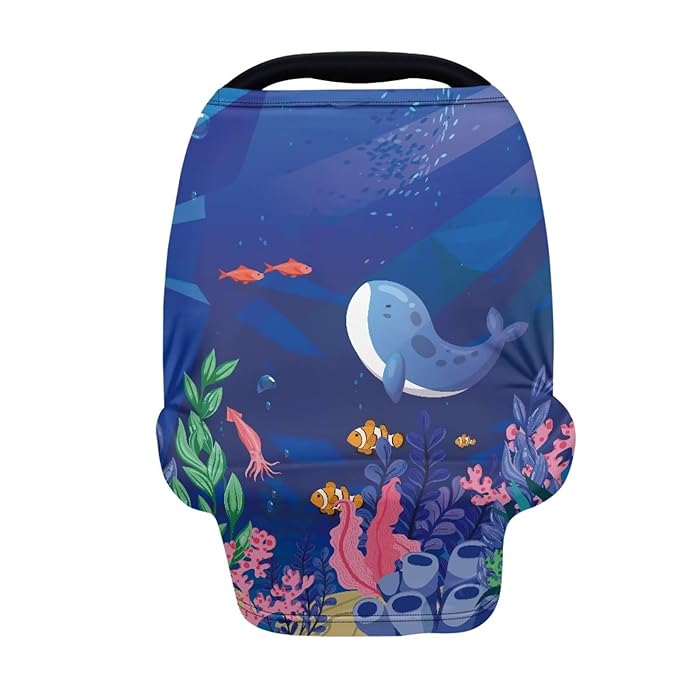 Dolphin Car Seat Cover for Babies Dust Cover Multi-Use Reusable Stroller Canopy Covers Privacy Protection Lightweight Stain Resistant Breastfeeding Shawl