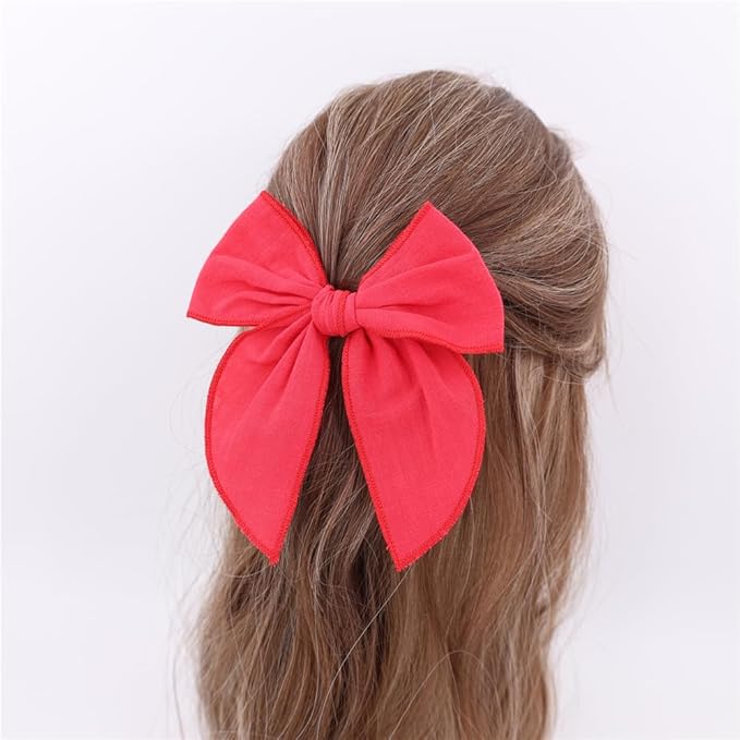 3 Styles Hair Bow Clips for Little Girls Toddler Baby Mom Women Hair Barrettes Accessories 4 Pcs Cotton Linen Bows Red