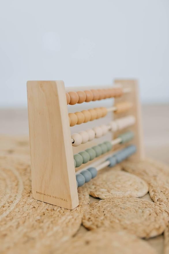 Brooklyn Neutral Boho Abacus - STEM Toy- Boho Nursery Decor and Playroom Decor- Math Toddler Toy with Beads- Montessori Toys - Aesthetic Modern Educational Wooden Toys