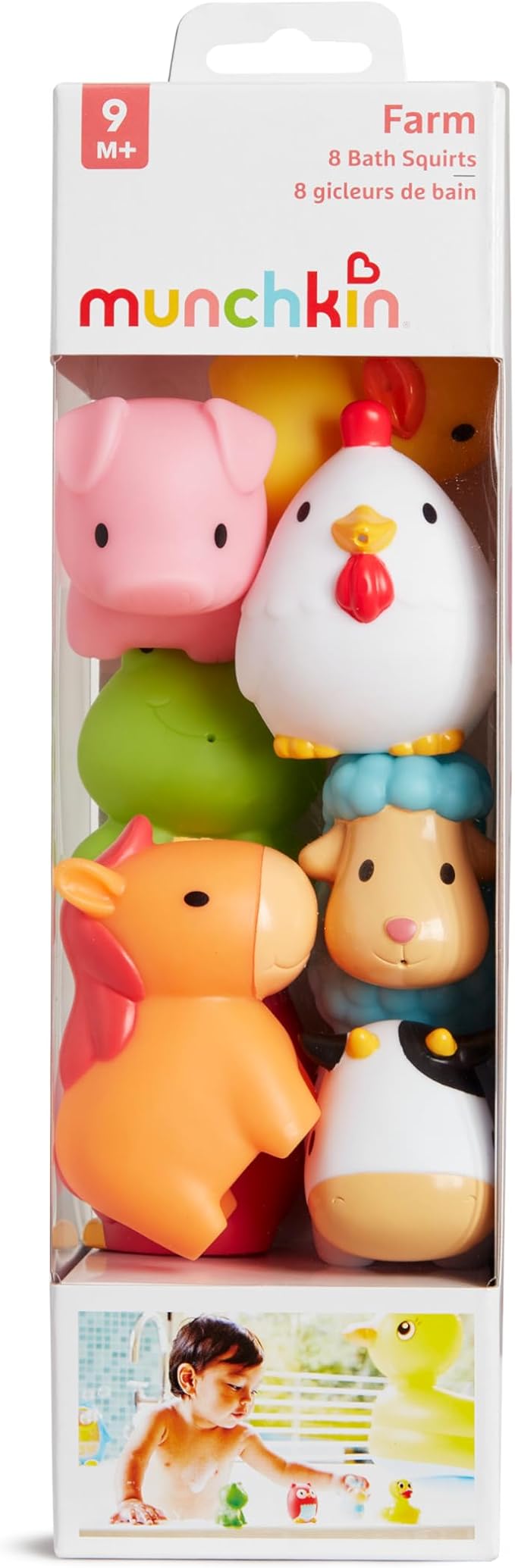Munchkin Baby Bath Toy Squirts for Babies and Toddlers 9 Months and Up, Farm Animal Squirters, 8 Pack