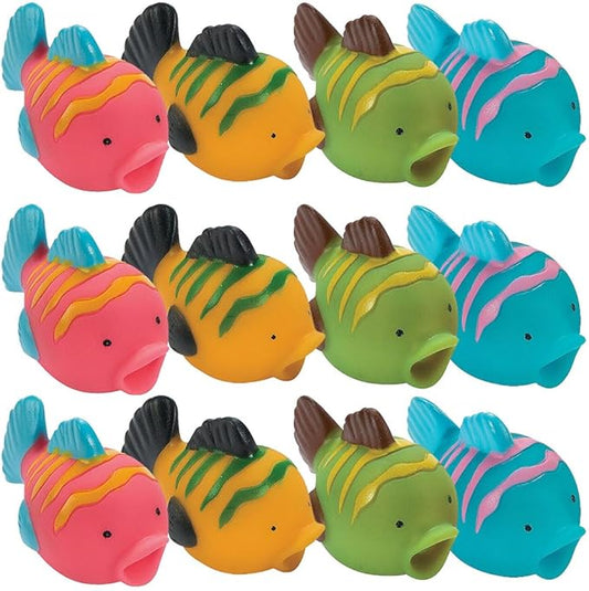 Fun Express Fish Squirt Toys Bulk Set of 12 - Bath Toys for Kids Ages 1-3 & Toddlers 2-4 | Pool Toys & Party Favors for Kids Birthday | Sea Animal Water Toys for Summer Pool Party Games & Prizes