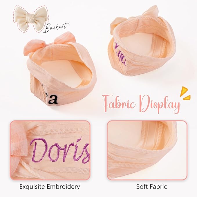 Ulico 2 Pack Cute Custom Baby Girls Headband,Personalized Girls Headband with Name,Girls Embroidered Headbands,Newborn Headbands with Bow