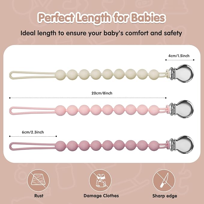Pacifier Clips for Baby Girls Boys - Loviomad Silicone Paci Clip for Philips Avent Soothie Binky Holder, Baby Newborn Essentials Shower Birthday Gift (4-Pack)