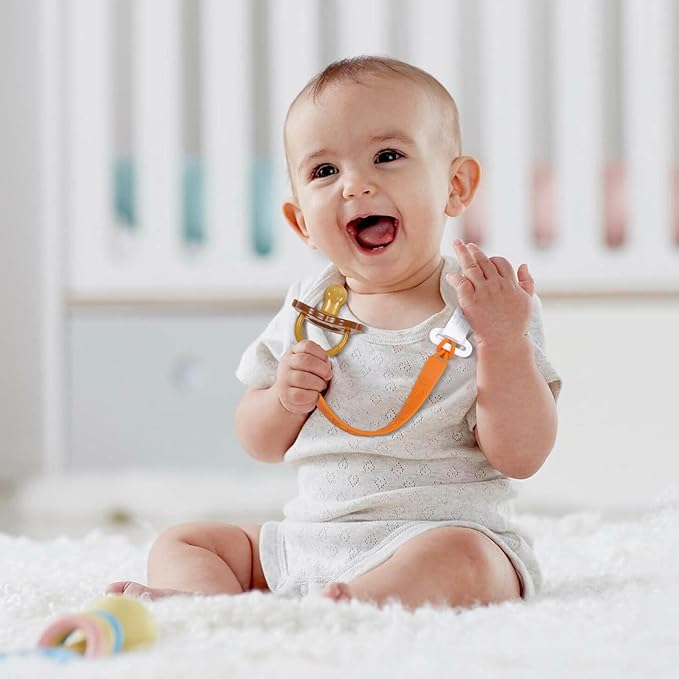 One Piece Design Silicone Pacifier Clip Holder for Baby Boys and Girls,Pack of 4 Flexible Paci Leash,Binky Clips,Newborn Essentials (Fruits, Yellow)