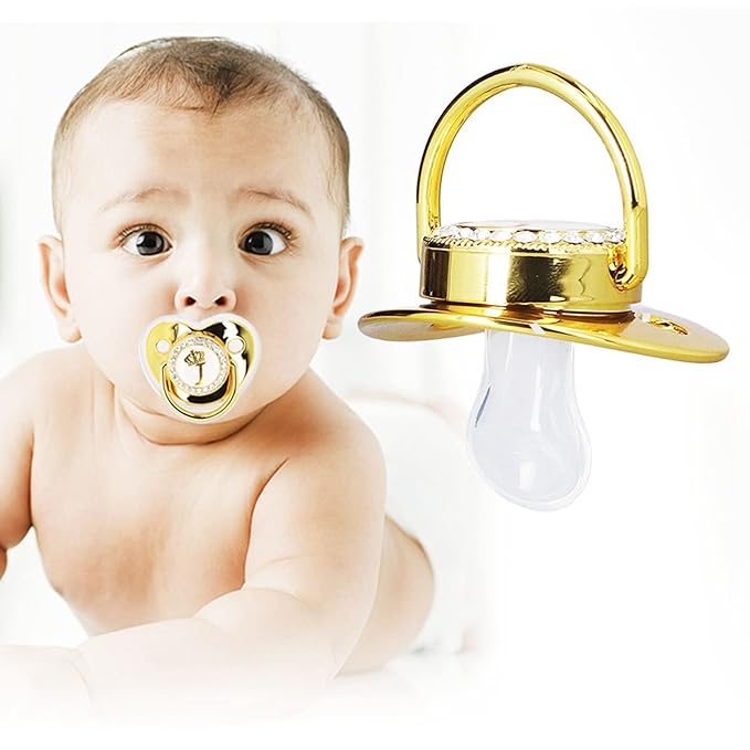 Personalized Golden Letter Baby Pacifier with Clips, Anti-Dust Cover, Letter for Newborn Photography, Baby Shower