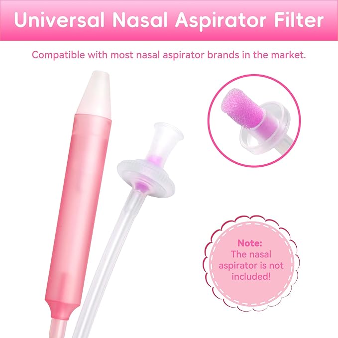 Replacement for Nosefrida Nasal Aspirator Filters, 100 Count Premium Baby Nasal Aspirator Hygiene Sponges with Nose Cleaning Tweezers (Purple)