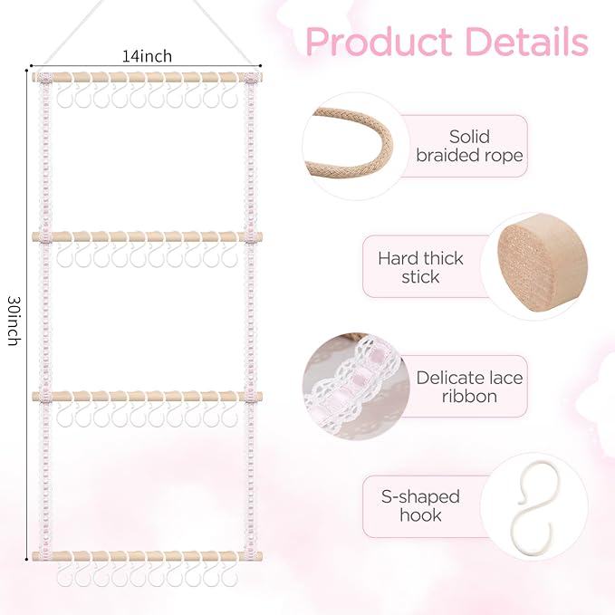 POVETIRE Headband Holder for Girls Baby Headband Organizer Head Bands Hair Accessories Display Organizer Wall Hanging Decor for Nursery baby Room