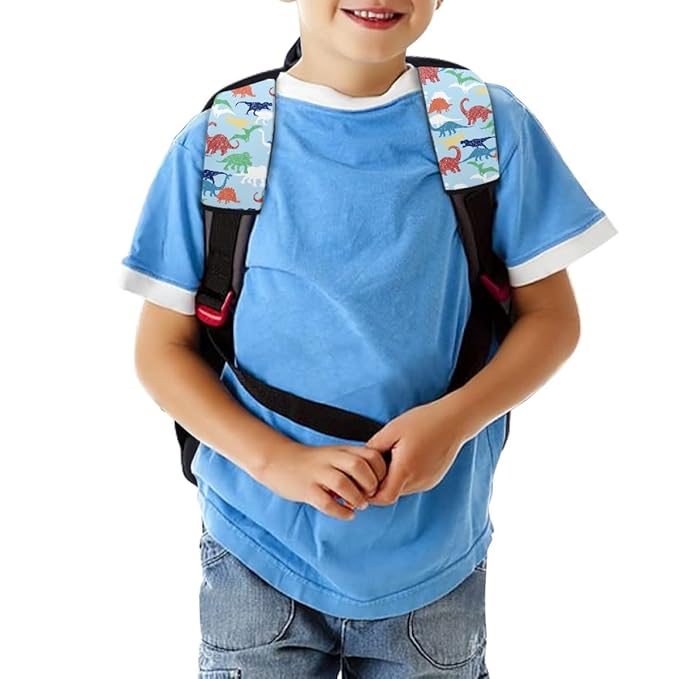ENLACHIC Baby Car Seat Belt Cover, Cute Dinosaur Print Car Seat Shoulder Strap Pads, Infant Car Seat Cushion Safety Seatbelt Protector for Kids Boys Girls,Blue Dinosaur