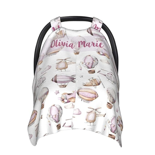 Personalized Baby Car Seat Canopy with Name – Custom Hot Air Balloon Minky Nursing Cover for Girls, Soft Stroller Cover for Infants & Newborns, Carseat Canopy for Breastfeeding