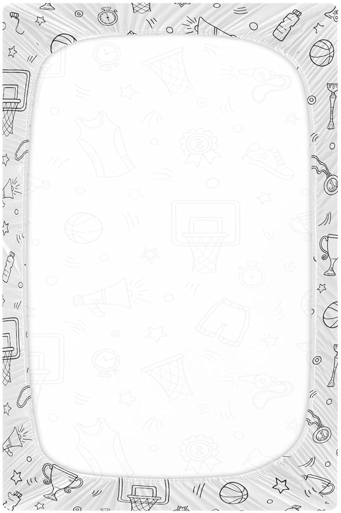 Fitted Crib Sheets Basketball Sport Stretchy Portable Playard Sheets for Baby Toddler, Breathable Soft Mini Crib Mattress 52 x 28 in for Boys and Girls