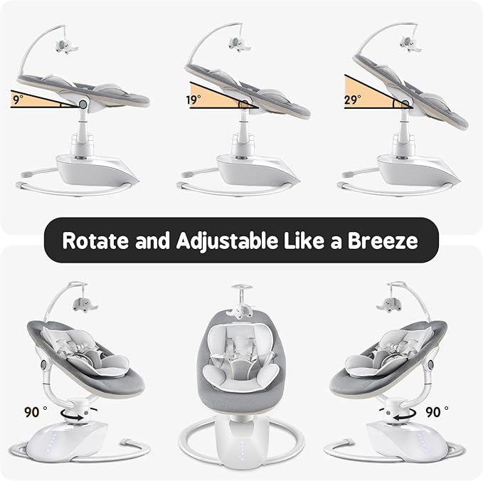 Baby Swing for Infants, Electric Baby Swing with Remote Control, 5 Motions & 4 Speeds, Infant Swings with 8 Lullabies, and 180° Rotating Seat, Indoor & Outdoor Use