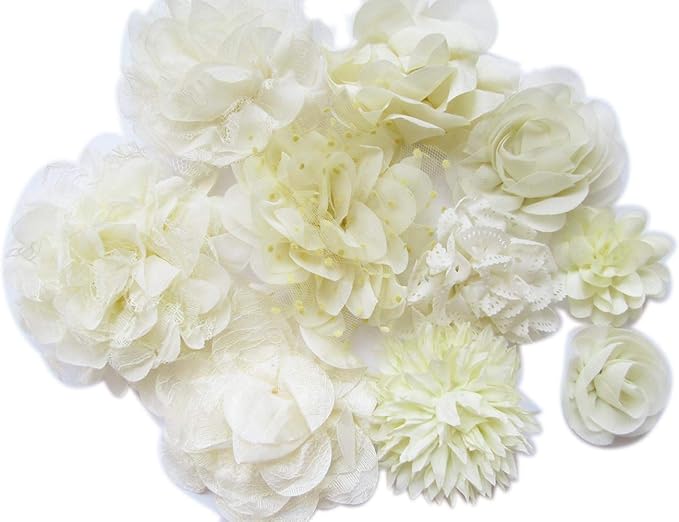 YYCRAFT 15pcs Ivory Chiffon Flower for Girls Headband Baby Flowers Bows,Crafts,Party Decoration(2"-4.5")