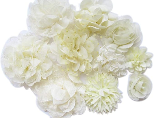 YYCRAFT 15pcs Ivory Chiffon Flower for Girls Headband Baby Flowers Bows,Crafts,Party Decoration(2"-4.5")